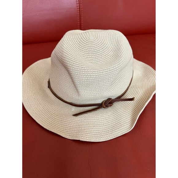 Brixton Wesley Braided Toyo Straw Fedora New Women’s Size Small Beige Brown Trim